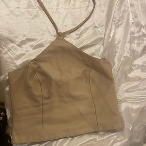 leather halter top vintage authentic tan light